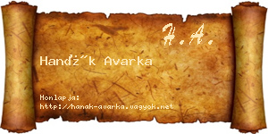 Hanák Avarka névjegykártya